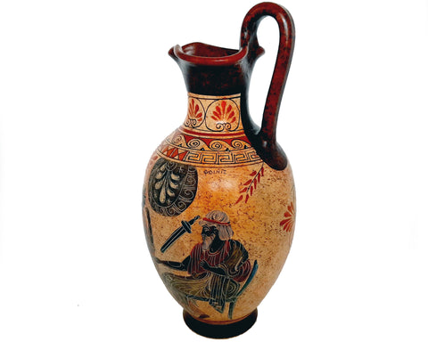 Handmade Greek Vase 36 cm – Satyr with Menas – Ancient Pottery Jar Replica