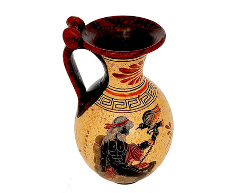 Greek Pottery Vase 22cm ,Prometheus with Eagle,Goddess Artemis - ifigeneiaceramics