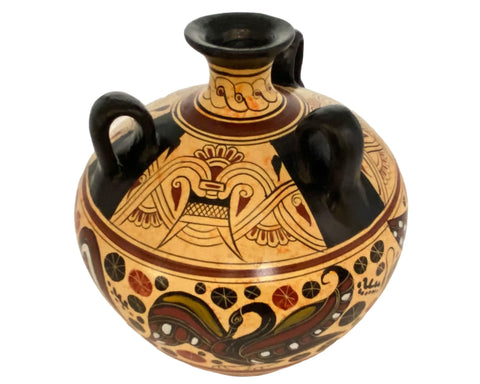 Greek Pottery Vase,3 handle Amphora seated 19cm,Ancient Corinthian art