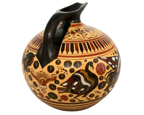 Vase en poterie grecque, cruche Oinochoe assise 18 cm, art corinthien antique