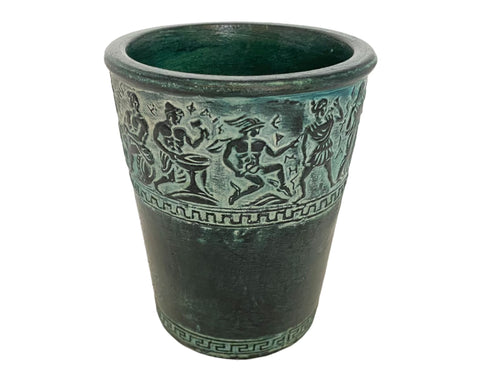 Greek Pottery glass 11cm,Releif terracotta ,Shows Ancient Greek Olympian Gods