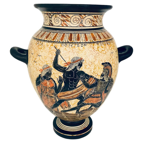 Greek Stamnos 26cm,Ancient Greek Pottery,shows God Poseeidon,God Zeus - ifigeneiaceramics