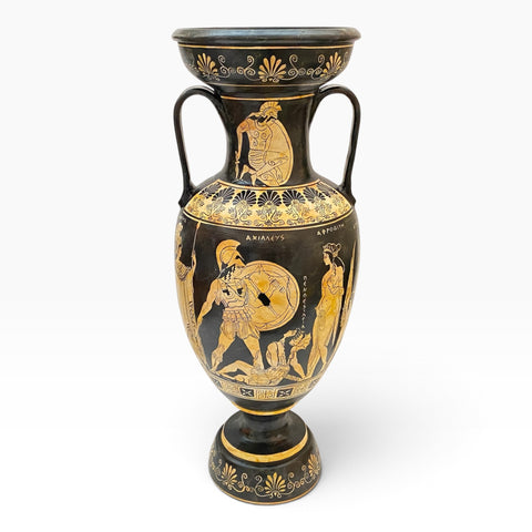 Vase grec amphore 43 cm, multicolore, Dieu Dionysos avec satyres