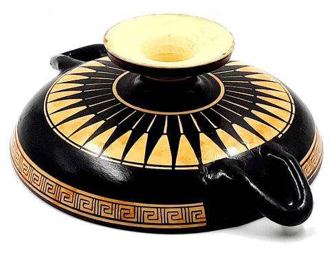 Greek Kylix 26cm,Black figure Pottery,Showing God Poseidon and Goddess Athena