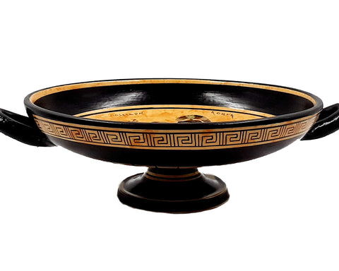 Greek Kylix 26cm,Black figure Pottery,Showing God Poseidon and Goddess Athena