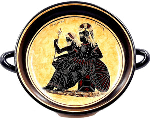 Greek Kylix 26cm,Black figure Pottery,Showing God Poseidon and Goddess Athena