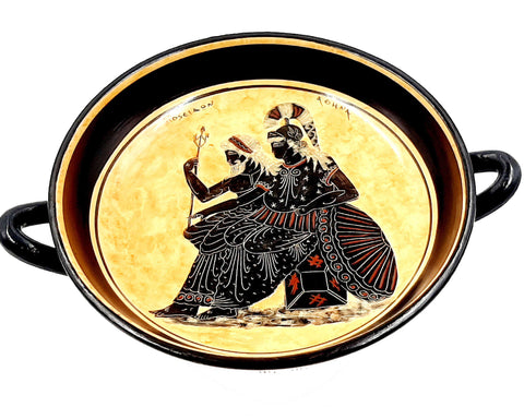 Greek Kylix 26cm,Black figure Pottery,Showing God Poseidon and Goddess Athena