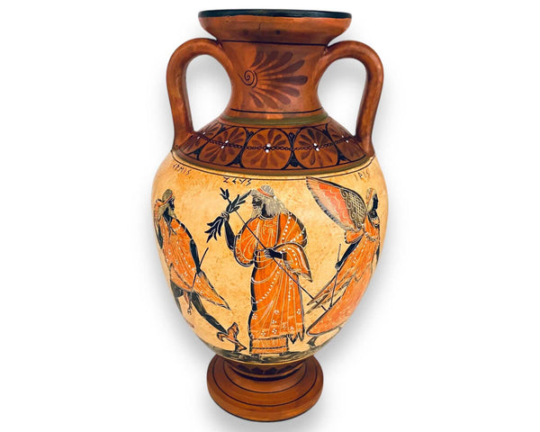 Greek Pottery Amphora 31cm,Apollo with Artemis and Leto,Zeus with Hermes and Iris