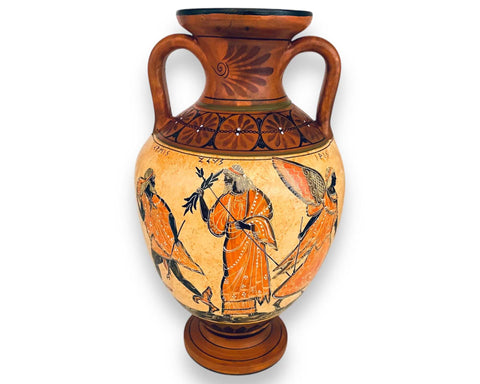 Greek Pottery Amphora 31cm,Apollo with Artemis and Leto,Zeus with Hermes and Iris