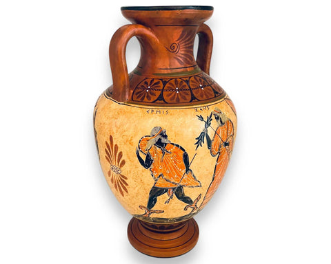 Greek Pottery Amphora 31cm,Apollo with Artemis and Leto,Zeus with Hermes and Iris