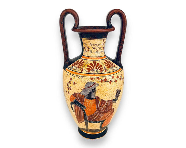 Greek Pottery Amphora Vase 30cm,Apollo with Panas,God Dionysus