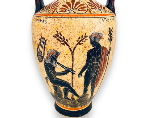 Greek Pottery Amphora Vase 30cm,Apollo with Panas,God Dionysus