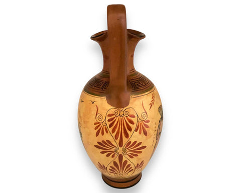 Greek Pottery Vase 30cm,Oinochoe with Brown shades, shows Triptolemus with Demeter and  God Hermes - ifigeneiaceramics