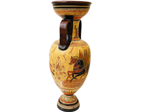 Vase grec amphore 43 cm, multicolore, Dieu Dionysos avec satyres