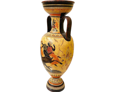 Vase grec amphore 43 cm, multicolore, Dieu Dionysos avec satyres