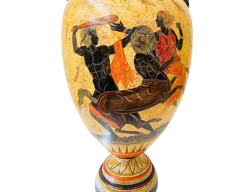 Vase grec amphore 43 cm, multicolore, Dieu Dionysos avec satyres