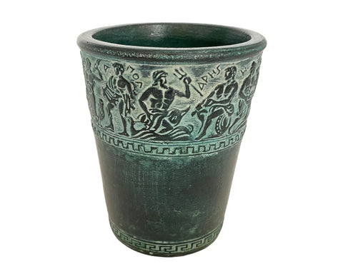 Greek Pottery glass 11cm,Releif terracotta ,Shows Ancient Greek Olympian Gods