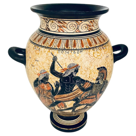 Greek Stamnos 26cm,Ancient Greek Pottery,shows God Poseeidon,God Zeus