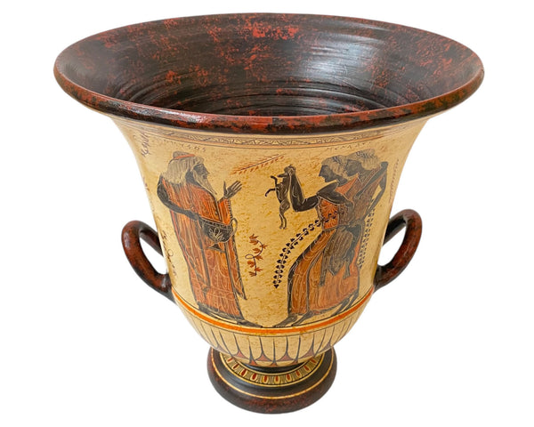 Greek pottery Krater 36cm,God Dionysos with Manaeds, Helios