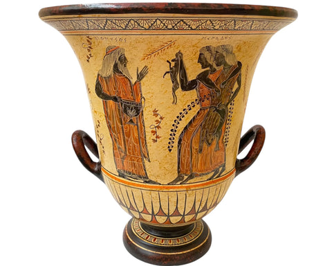 Greek pottery Krater 36cm,God Dionysos with Manaeds, Helios