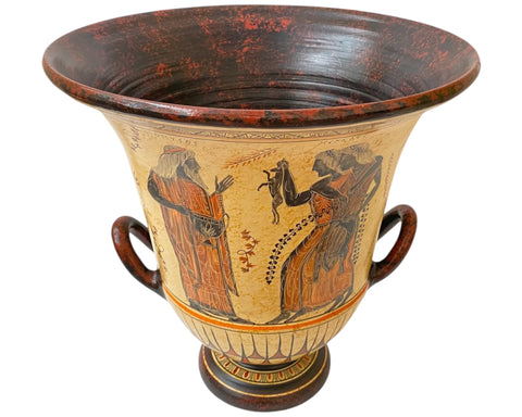 Greek pottery Krater 36cm,God Dionysos with Manaeds, Helios