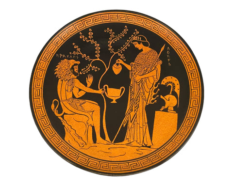 Hercules with Goddess Athena,Red Figure Pottery,Greek Ceramic Plate 24cm