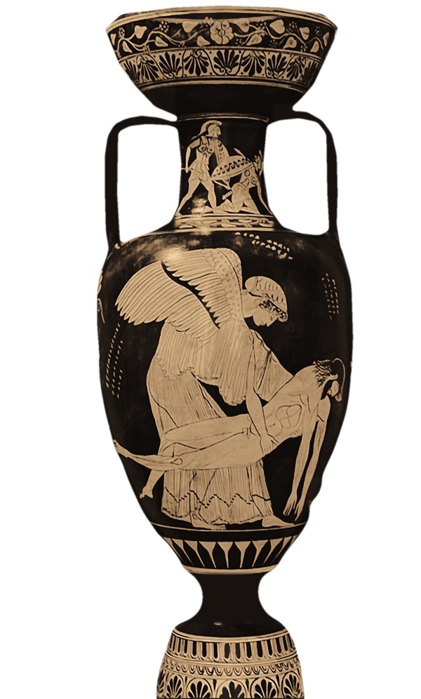Large Greek Amphora 80cm – Eos & Memnon, Aegeus & Themis – White-Figure Vase - ifigeneiaceramics