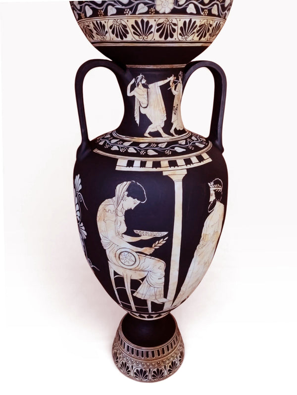 Large Greek Amphora 80cm – Eos & Memnon, Aegeus & Themis – White-Figure Vase - ifigeneiaceramics