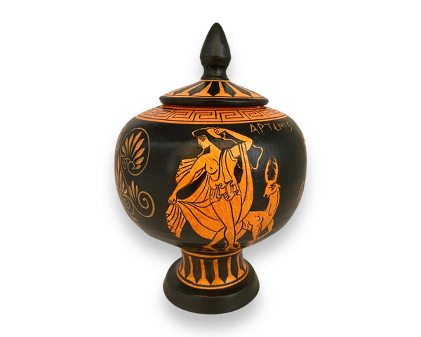 Olympian Gods ,Red Figure Pottery ,Greek Pyxis 19cm height