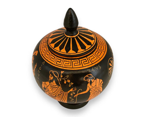 Olympian Gods ,Red Figure Pottery ,Greek Pyxis 19cm height