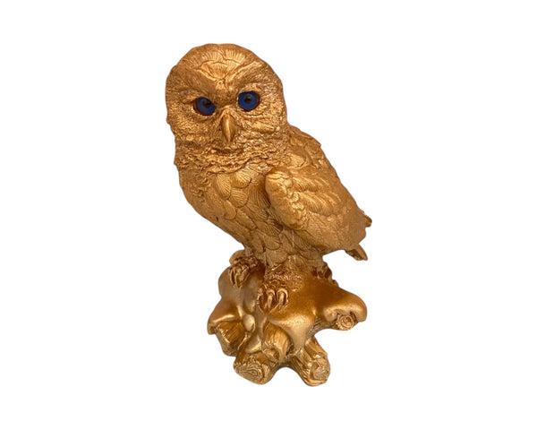 Owl on woods Statue,Bronze Patina ,Plaster Sculpture Cast 16,5cm (5)