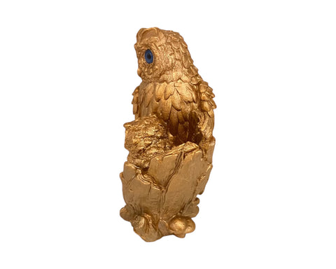 Owl with her child Statue,Bronze Patina ,Plaster Sculpture Cast 17cm