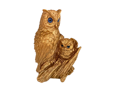 Owl with her child Statue,Bronze Patina ,Plaster Sculpture Cast 17cm