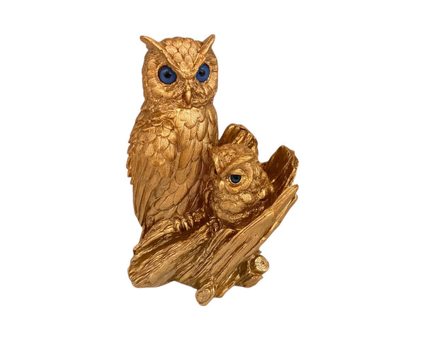 Owl with her child Statue,Bronze Patina ,Plaster Sculpture Cast 17cm