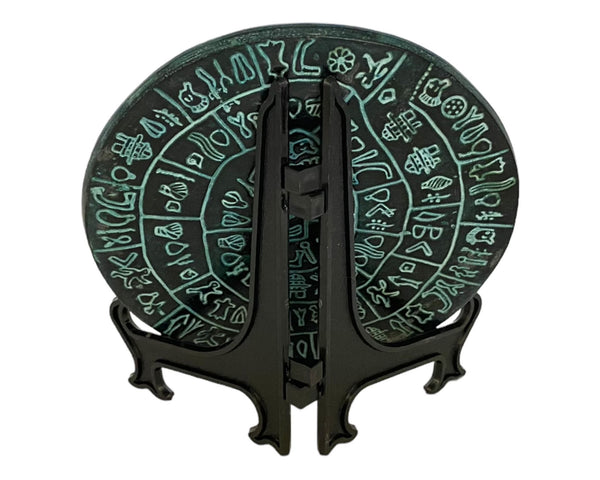 Disque de Phaistos, réplique du musée en terre cuite à relief grec, patine verte 15 cm