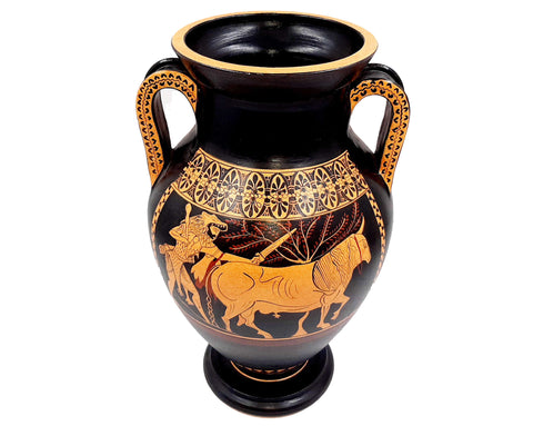 Red -Black Figure Amphora 31cm,Hercules driving Bull to Sacrifice,Museum Replicas