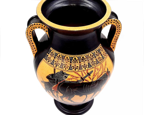 Red -Black Figure Amphora 31cm,Hercules driving Bull to Sacrifice,Museum Replicas