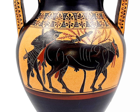 Red -Black Figure Amphora 31cm,Hercules driving Bull to Sacrifice,Museum Replicas