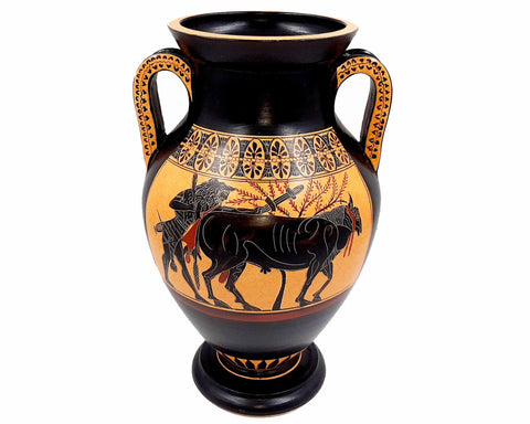 Red -Black Figure Amphora 31cm,Hercules driving Bull to Sacrifice,Museum Replicas