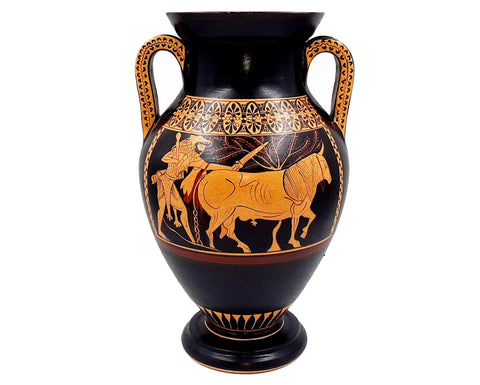 Red -Black Figure Amphora 31cm,Hercules driving Bull to Sacrifice,Museum Replicas