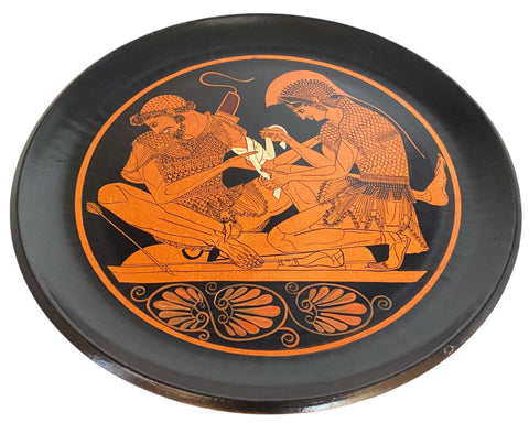 Red figure Pottery  Plate 32cm,Shows Achilles Binds Patroclus,Museum Replicas reproduction