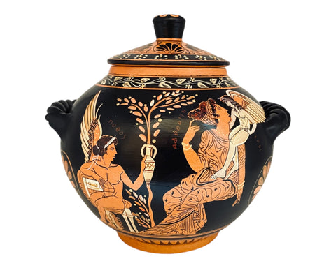 Red figure pottery pyxis 19cm,Calliope Greek Muse,Goddess Aphrodite