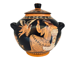 Red figure pottery pyxis 19cm,Calliope Greek Muse,Goddess Aphrodite