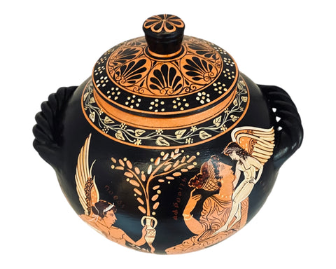 Red figure pottery pyxis 19cm,Calliope Greek Muse,Goddess Aphrodite