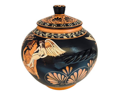 Red figure pottery pyxis 19cm,Calliope Greek Muse,Goddess Aphrodite