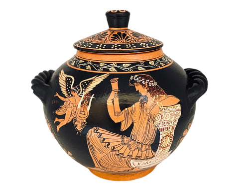 Red figure pottery pyxis 19cm,Calliope Greek Muse,Goddess Aphrodite