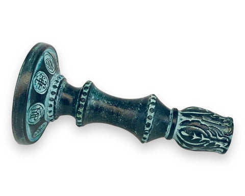 Releif terracotta candlestick 17cm,decorated with Ancient  Greek Symbols
