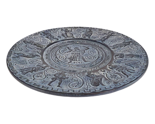 Relief terracotta plate 25cm,Blue Patina,reprasanting Ancient Greek Olypmian Gods