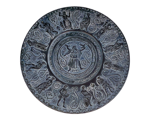 Relief terracotta plate 25cm,Blue Patina,reprasanting Ancient Greek Olypmian Gods