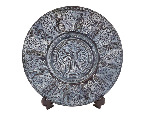 Relief terracotta plate 25cm,Blue Patina,reprasanting Ancient Greek Olypmian Gods